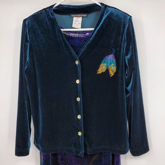 Vintage Popovitch Studio Velvet Peacock Whimsigoth Witchy Core Dress Set Small - Picture 6 of 12